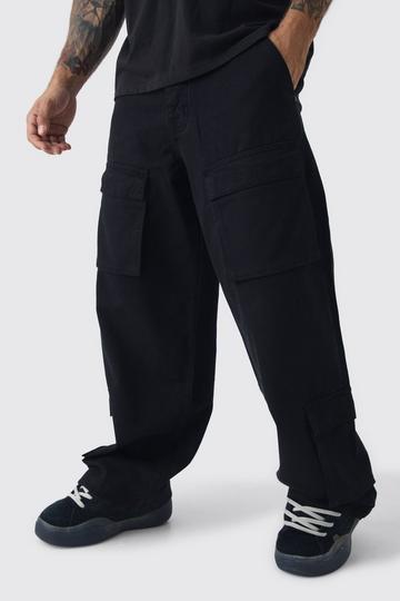 Fixed Waist Baggy Twill Multi Pocket Cargo Trousers black