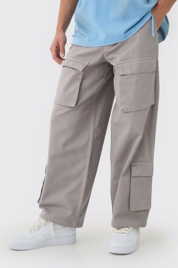 Fixed Waist Baggy Twill Multi Pocket Cargo Trousers slate