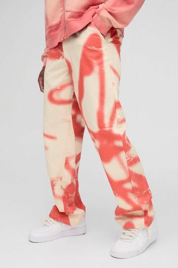 Fixed Waist Relaxed Twill Graffiti Printed Trousers red