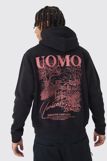 Geborduurde Uomo Hoodie Met Print black