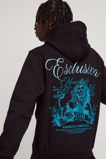 Graphic Lion Embroidered Hoodie black