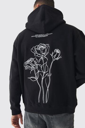 Floral Embroidered Hoodie black