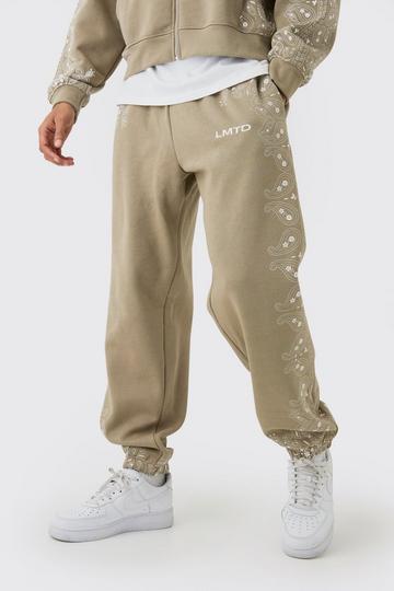 Oversized Paisley Border Printed Jogger taupe