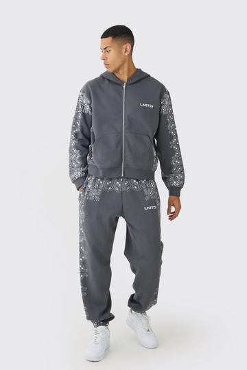 Oversized Paisley Border Printed Tracksuit charcoal