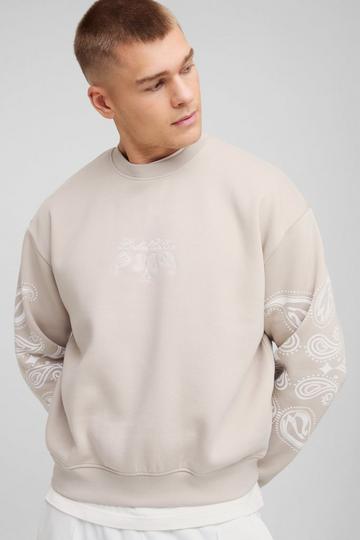 Oversized Boxy Paisley Embroidered Sweatshirt stone