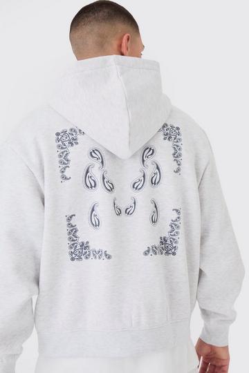 Regular Paisley Back Print Zip Through Hoodie grey