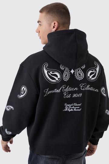 Oversized Boxy Paisley Embroidered Hoodie black