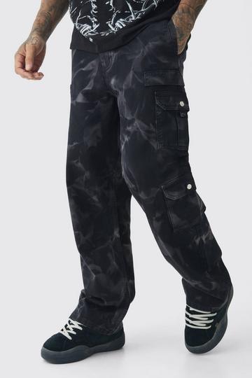 Tall Acid Wash Relaxed Fit Cargo Trousers black