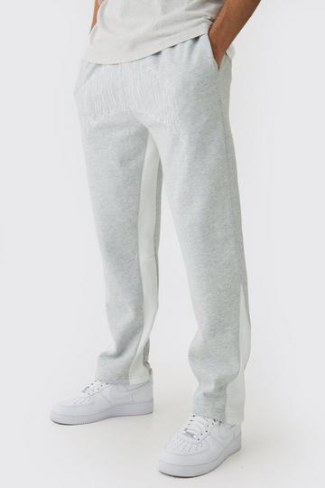 Regular Fit Worldwide Embroidered Contrast Stitch Gusset Jogger grey marl