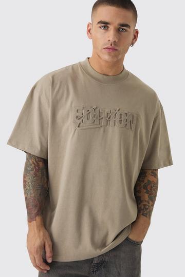 Oversized Extended Neck Limited Edition Embossed T-Shirt stone