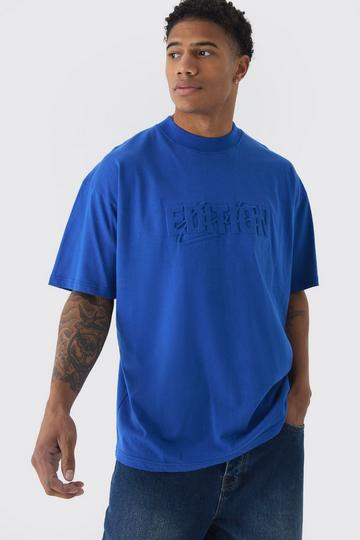 Oversized Limited Edition T-Shirt Met Brede Nek En Reliëf blue