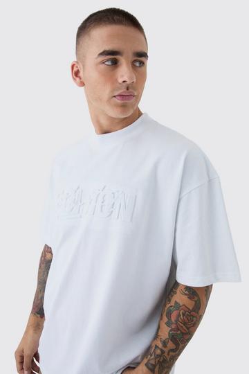 White Oversized Extended Neck Limited Edition Embossed T-Shirt