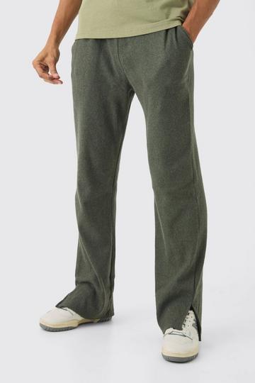 Khaki Relaxed Brushed Ottoman Rib Split Hem Jogger