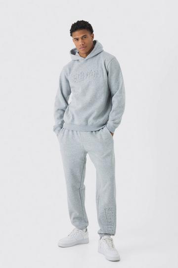 Regular Fit Limited Edition Embossed Hooded Tracksuit grey marl