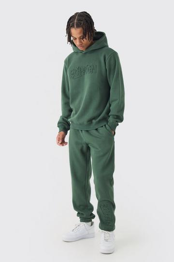 Regular Fit Limited Edition Embossed Hooded Tracksuit olive