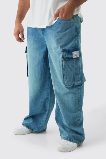 Plus Relaxed Fit Woven Tab Cargo Jeans stonewash