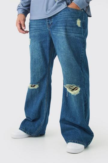 Plus Rigid Flared Distressed Jeans dark blue