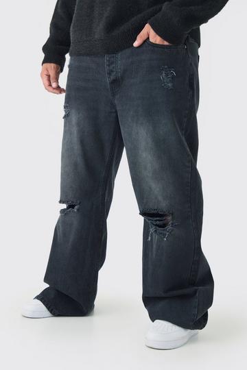 Plus Rigid Flared Distressed Jeans washed black