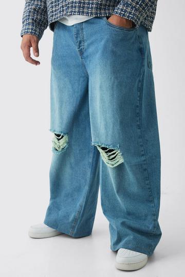 Plus Baggy Fit Distressed Jeans stonewash