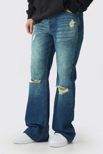 Tall Rigid Flared Distressed Jeans dark blue