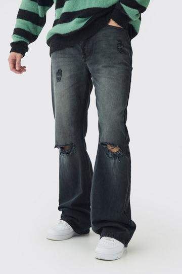 Black Tall Rigid Flared Distressed Jeans