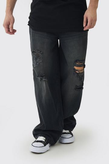 Tall Baggy Fit Super Distressed Jeans washed black