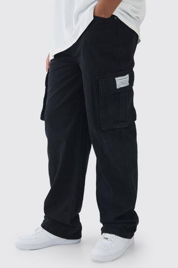 Tall Relaxed Fit Woven Tab Cargo Jeans true black