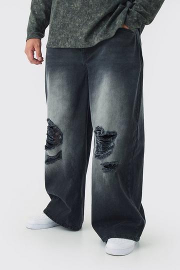 Plus Baggy Fit Super Distressed Jeans washed black