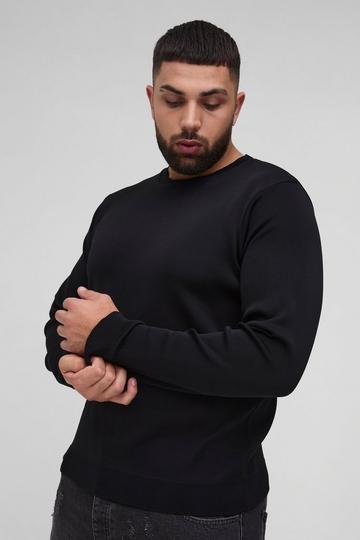 Plus Basic Regular Fit Trui Met Crewneck in Zwart black