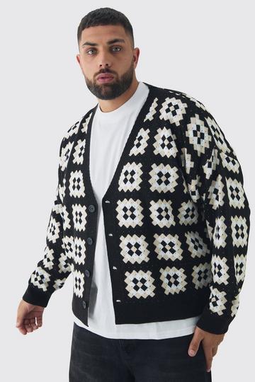 Plus Relaxed Fit Drop Shoulder Crochet Cardigan black