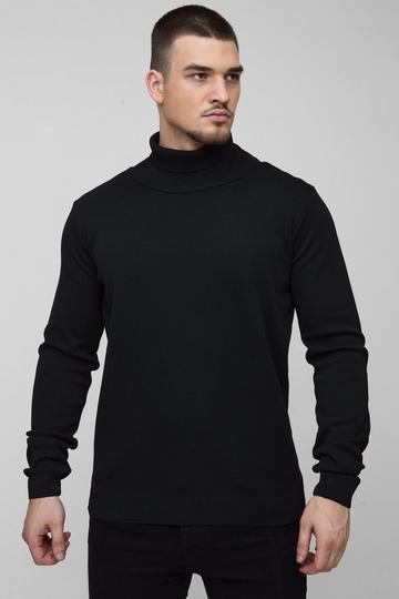 Tall Basic Regular Fit Roll Neck Jumper in Black black