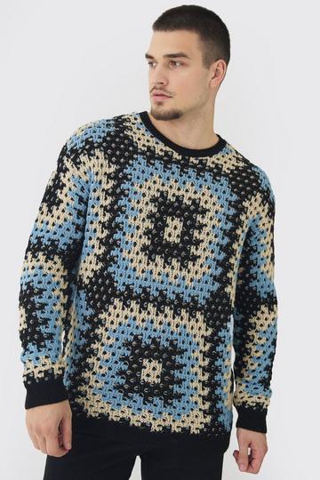 Black Tall Oversized Crochet Sweat