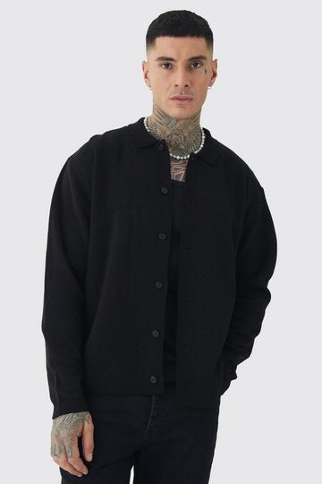 Tall Crochet Button Through Shirt black