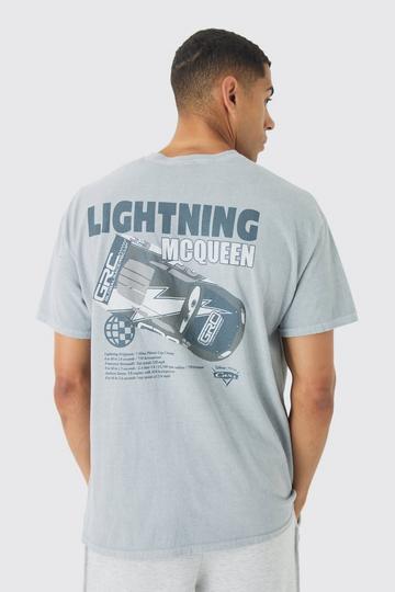 Oversized Disney Cars Wash License Print T-Shirt light grey