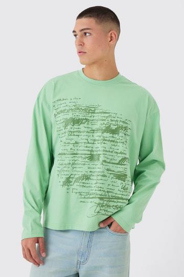 Oversized Boxy Large Scale Print Long Sleeve T-Shirt green