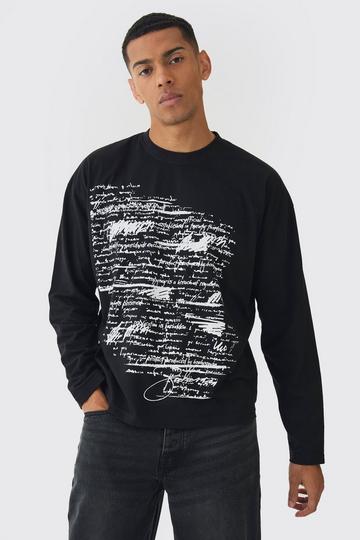 Oversized Boxy Large Scale Print Long Sleeve T-Shirt black