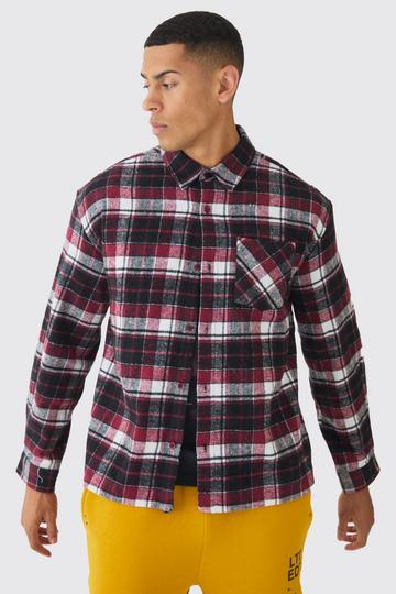 Oversized Long Sleeve Check Shirt burgundy