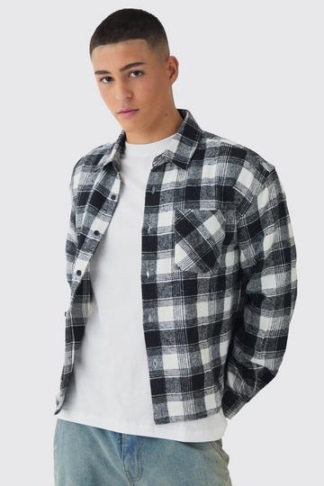 Oversized Boxy Long Sleeve Check Shirt ecru