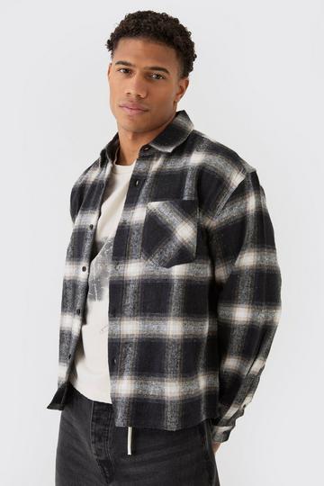 Black Oversized Boxy Long Sleeve Check Shirt