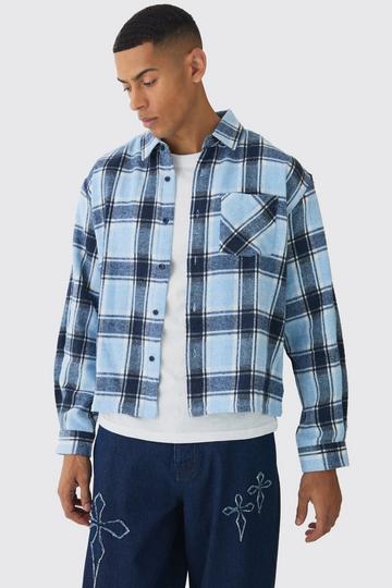 Oversized Boxy Long Sleeve Check Shirt light blue