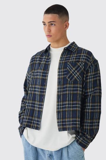 Oversized Boxy Long Sleeve Check Shirt navy