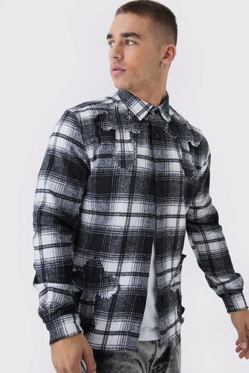 Regular Fit Long Sleeve Check Applique Shirt black