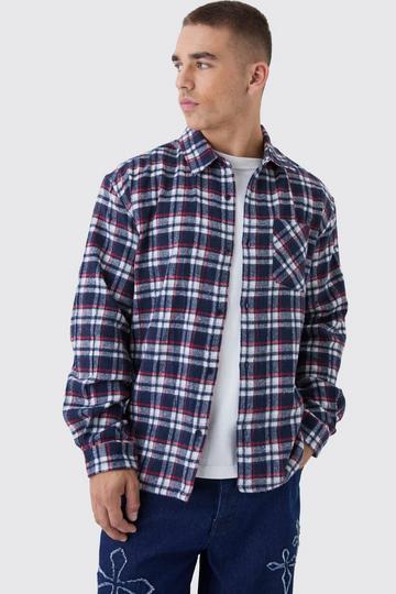 Oversized Long Sleeve Check Shirt navy