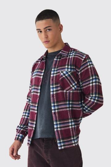 Burgundy Red Regular Fit Long Sleeve Check Shirt