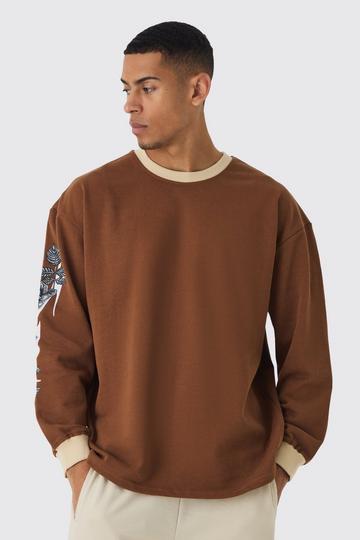 Oversized Dik Panter T-Shirt Met Print En Lange Mouwen brown