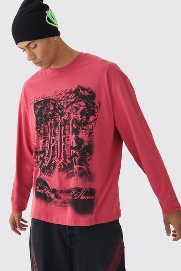 Red Oversized Large Scale Print Long Sleeve T-Shirt