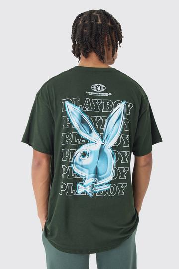 Oversized Wash Playboy Varsity License Print T-Shirt green