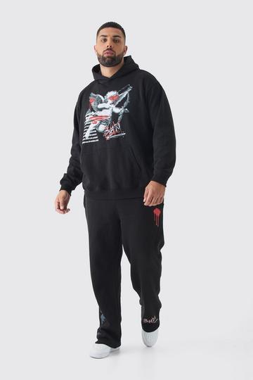 Plus Cherub Graffiti Graphic Hoodie & Relaxed Fit Jogger Tracksuit black