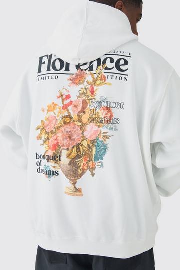 Plus Floral Back Print Oversized Hoodie white