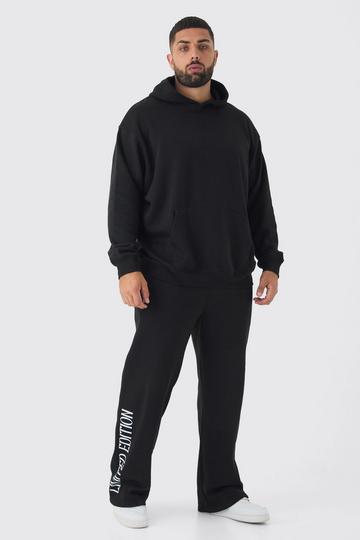 Plus Spliced Floral Graphic Hoodie & Relaxed Fit Sweatpant Tracksuit black